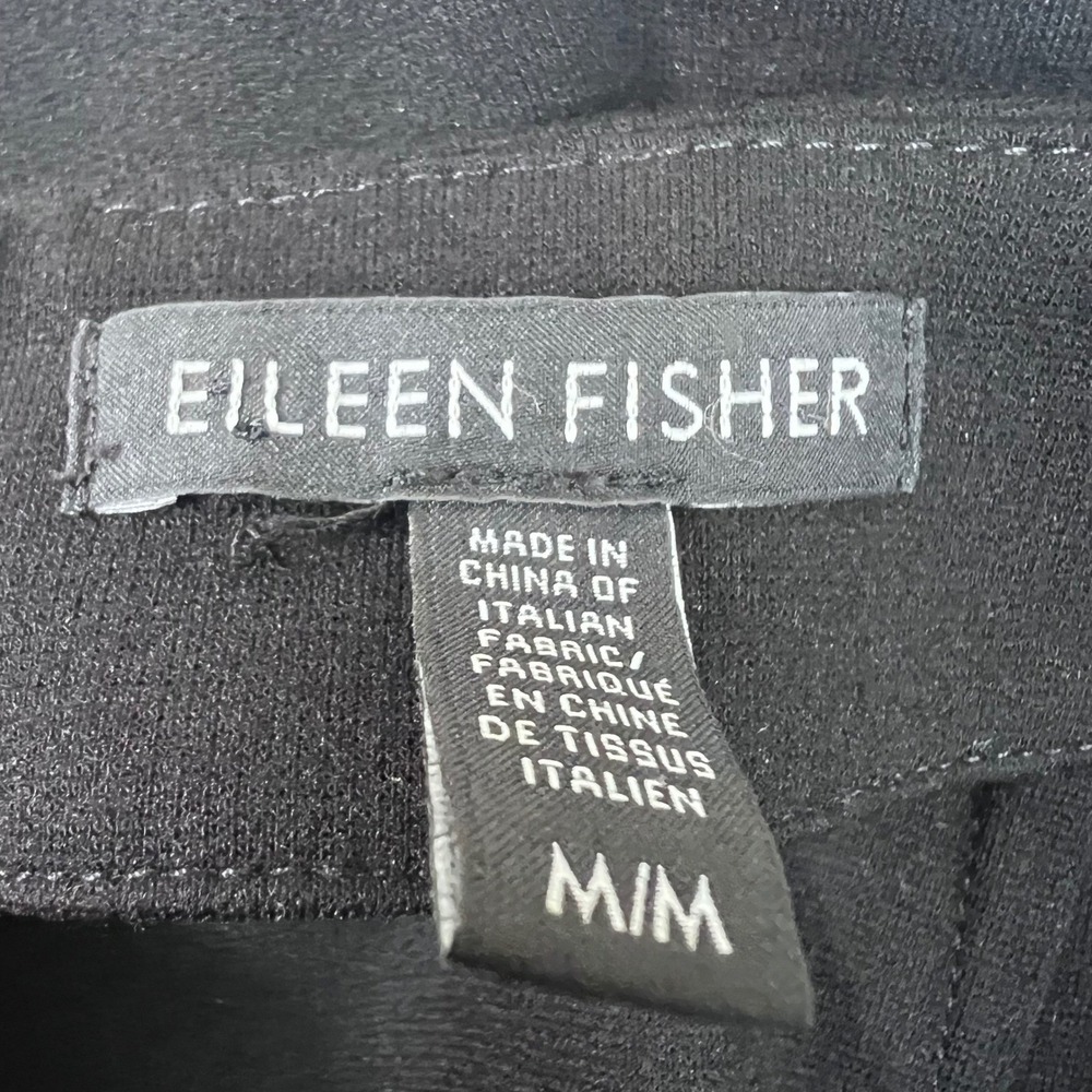 Eileen Fisher Black Pencil Skirt Faux‎ Leather Trim Career Medium M - Picture 2 of 11